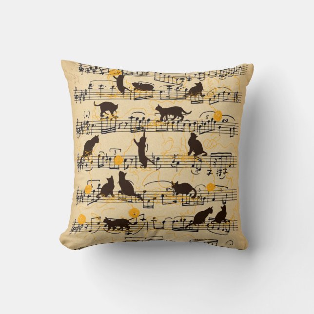 Musical notes and kittens cushion (Front)