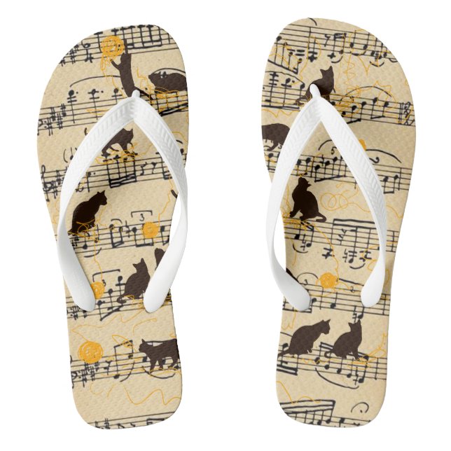 Musical notes and kittens flip flops (Footbed)
