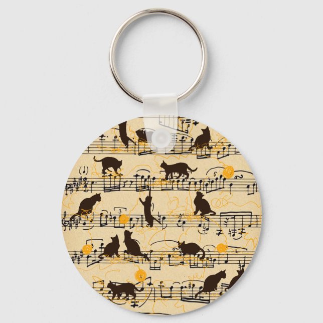 Musical notes and kittens key ring (Front)