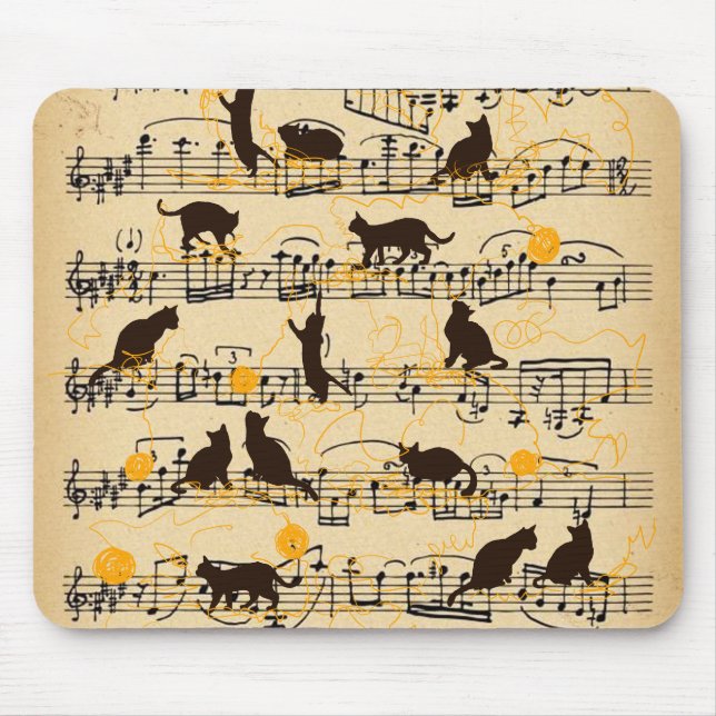 Musical notes and kittens mouse mat (Front)