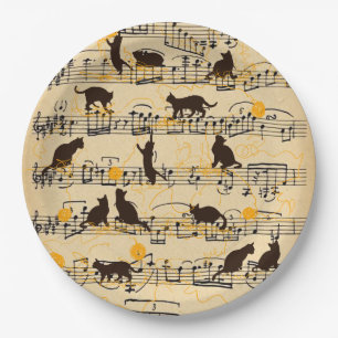 Musical notes and kittens paper plate