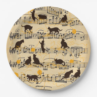Musical notes and kittens paper plate