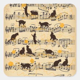 Musical notes and kittens square sticker