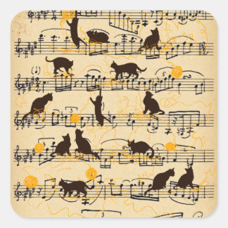 Musical notes and kittens square sticker