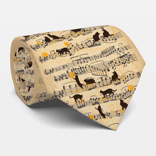 Musical notes and kittens tie (Rolled)