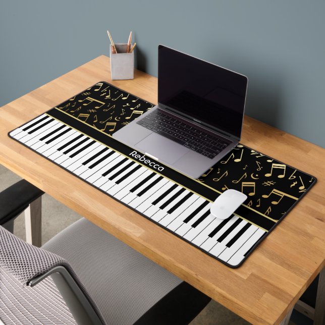 Musical Notes and Piano Black and Gold coloured Desk Mat (Office 2)