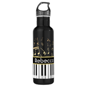Musical Notes and Piano Keys Black and Gold 710 Ml Water Bottle