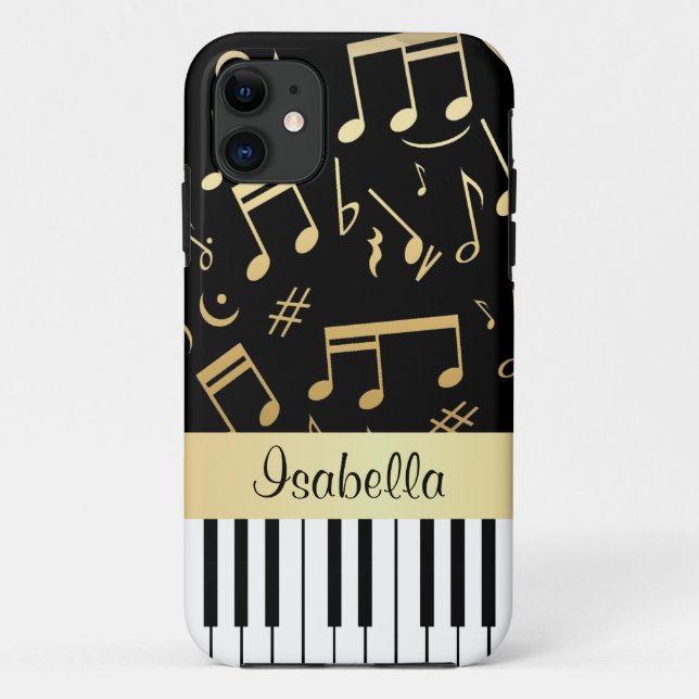 Musical Notes and Piano Keys Black and Gold Case-Mate iPhone Case (Back)