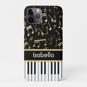 Musical Notes and Piano Keys Black and Gold iPhone 11 Pro Case