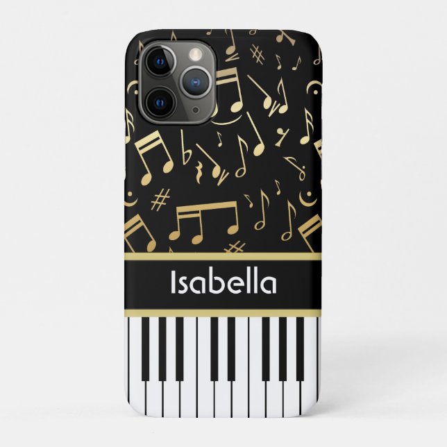Musical Notes and Piano Keys Black and Gold Case-Mate iPhone Case (Back)