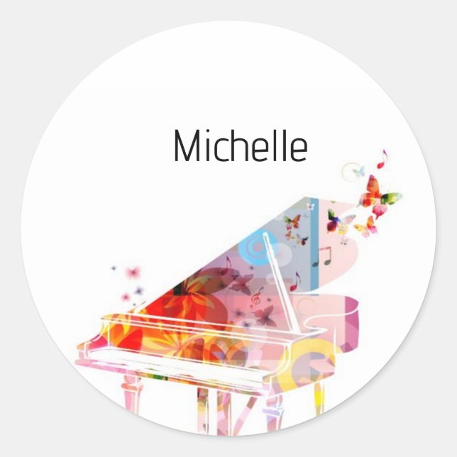 Musical Notes and Piano Keys Black and Gold Classic Round Sticker (Front)