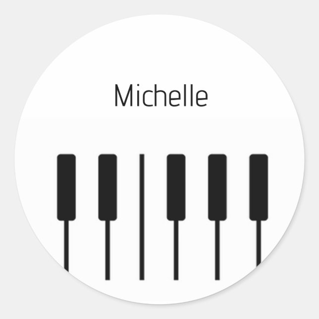 Musical Notes and Piano Keys Black and Gold Classic Round Sticker (Front)