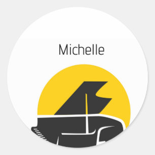 Musical Notes and Piano Keys Black and Gold Classic Round Sticker