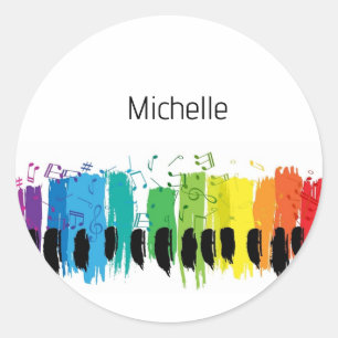 Musical Notes and Piano Keys Black and Gold Classic Round Sticker