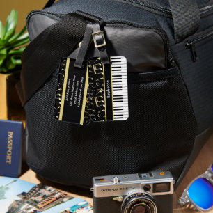 Musical Notes and Piano Keys Black and Gold Luggage Tag