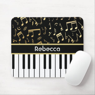 Musical Notes and Piano Keys Black and Gold Mouse Mat