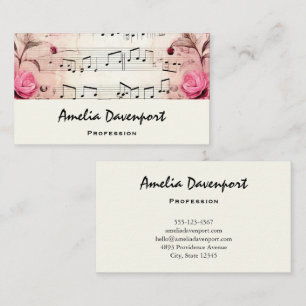 Musical Notes and Roses Vintage Design Business Card
