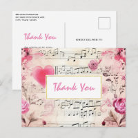 Musical Notes and Roses Vintage Design Thank You