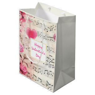 Musical Notes and Roses Vintage Design Valentine's Medium Gift Bag
