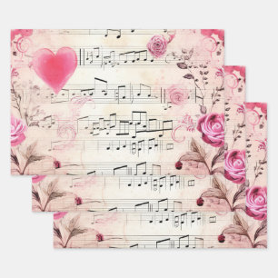 Musical Notes and Roses Vintage Design Wrapping Paper Sheet