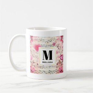 Musical Notes and Roses Vintage Monogram Coffee Mug