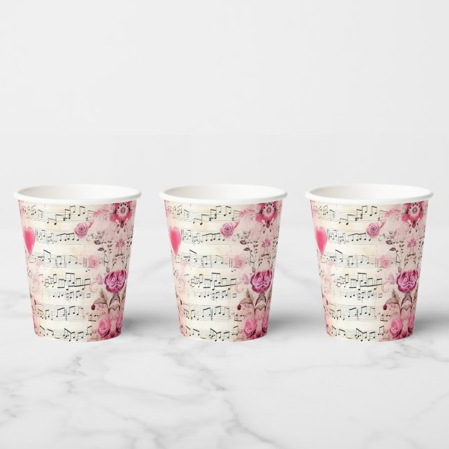 Musical Notes and Roses Vintage Pattern Paper Cups (Multi)