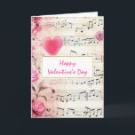 Musical Notes and Roses Vintage Valentine's Day<br><div class="desc">Valentine's Day card with a elegant and nostalgic design. Music sheet decorated with a big pink heart and pink roses and wildflowers around the edges.</div>
