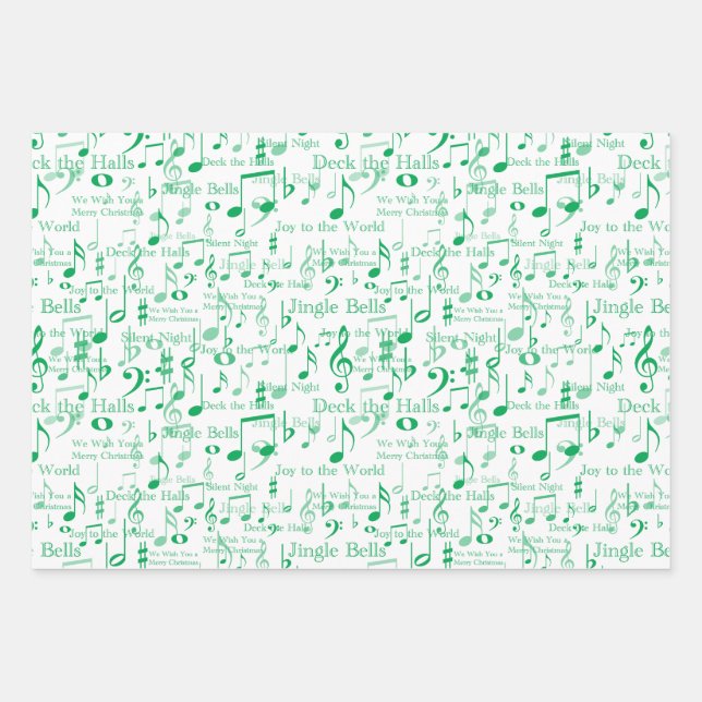 Musical Notes and Symbols, Christmas Carols Wrapping Paper Sheet (Front 2)