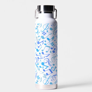 Musical Notes and symbols Pattern blue.b No BG Water Bottle