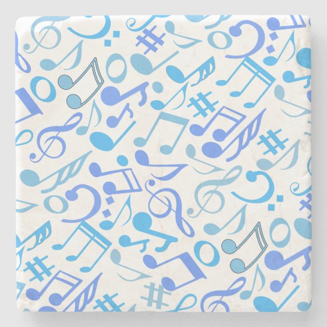 Musical Notes and symbols Pattern blue.b White Stone Coaster (Front)