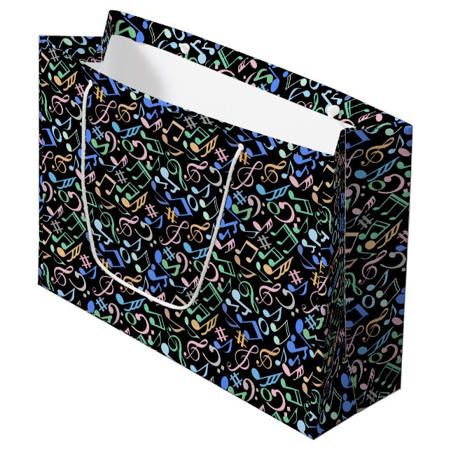 Musical Notes and symbols Pattern pastel. Black BG Large Gift Bag (Front Angled)