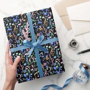 Musical Notes and symbols Pattern pastel. Black BG Wrapping Paper