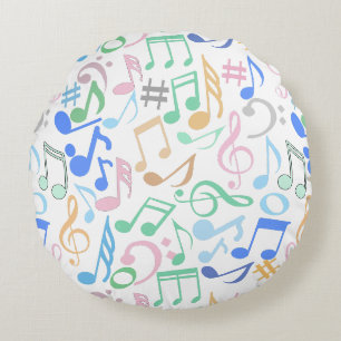 Musical Notes and symbols Pattern pastel.w Round Cushion