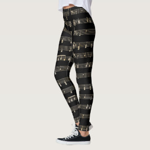 Musical Notes Black and Beige Leggings