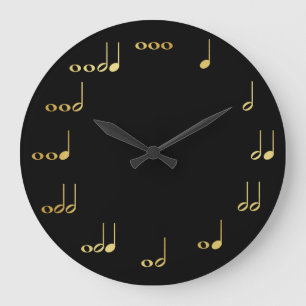 Musical Notes - Black and Gold Large Clock