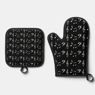 Musical Notes Black and White Musical Notes Oven Mitt & Pot Holder Set