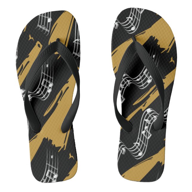 Musical notes Black Gold Modern Flip Flops (Footbed)