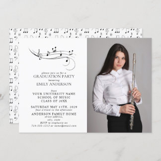 Musical Notes Black & White Photo Graduation Invitation
