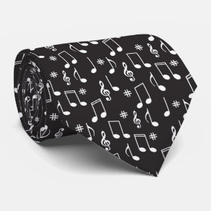 Musical Notes Black with White Notes Tie