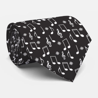 Musical Notes Black with White Notes Tie