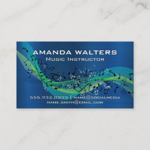 Musical Notes Blue Metallic Business Card