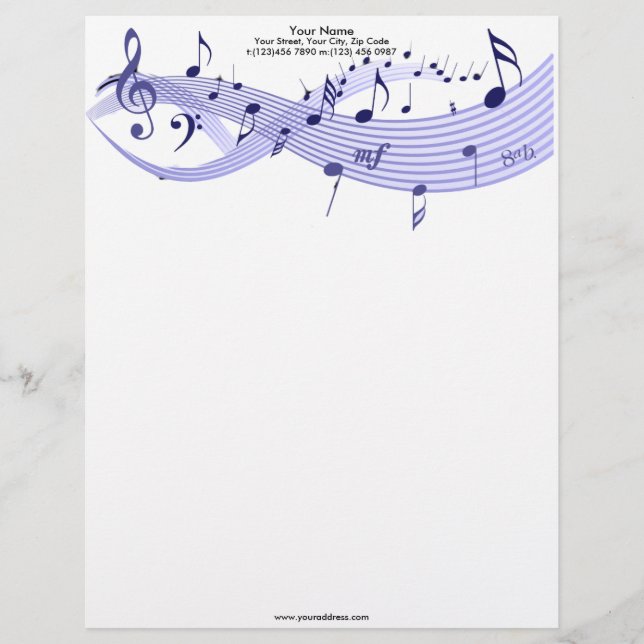 Musical Notes Blues Letterhead (Front)