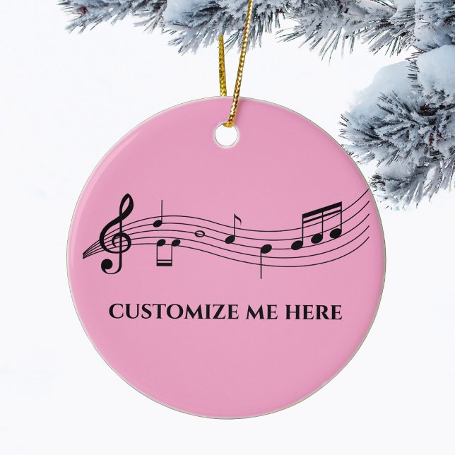 Musical Notes Custom Music Teacher Pink Christmas Ceramic Tree Decoration (Creator Uploaded)