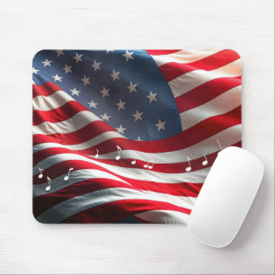 Musical Notes Floating On an American Flag Mouse Mat