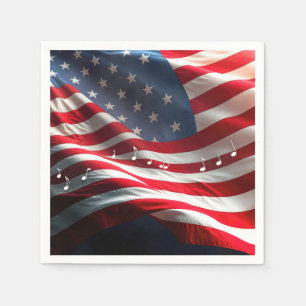 Musical Notes Floating On an American Flag Napkin
