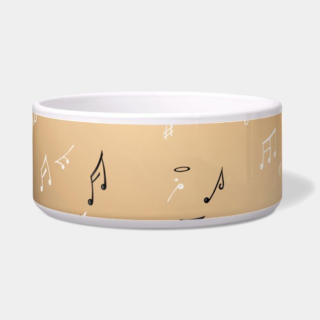 Musical Notes Golden Light Ceramic Pet Bowl (Front)