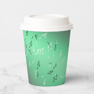 Musical Notes Green Moon Paper Cups