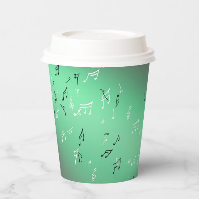 Musical Notes Green Moon  Paper Cups (Left)