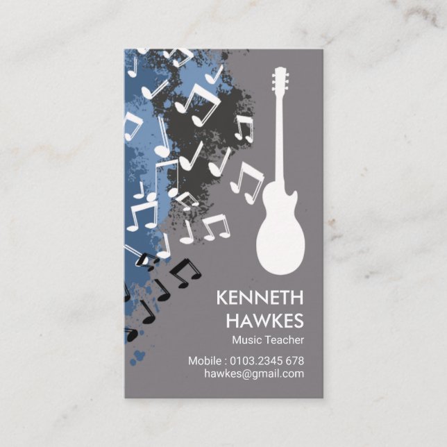 Musical Notes Guitar Riff Musician Business Card (Front)