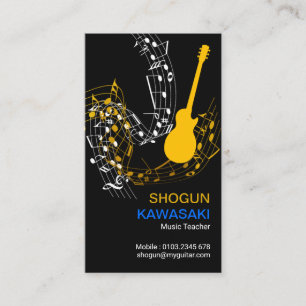 Musical Notes Guitar Riffs Yellow Guitar Business Card
